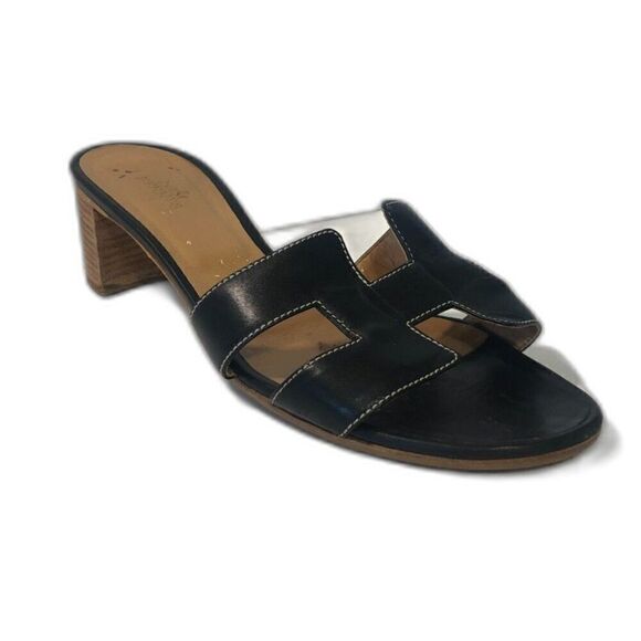 HERMES Women's Oasis Slip On Sandals Size EU38/US8 Black Tan - Picture 2 of 10